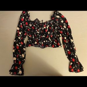 Floral Long Sleeve Crop Top